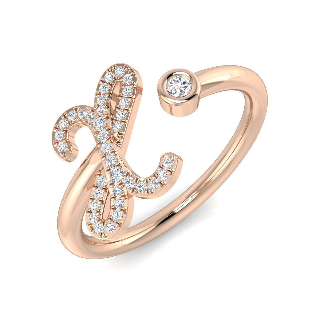 0.10 Carat Round Diamond Micro PavŽ & Bezel Script Letter X Initial Ring