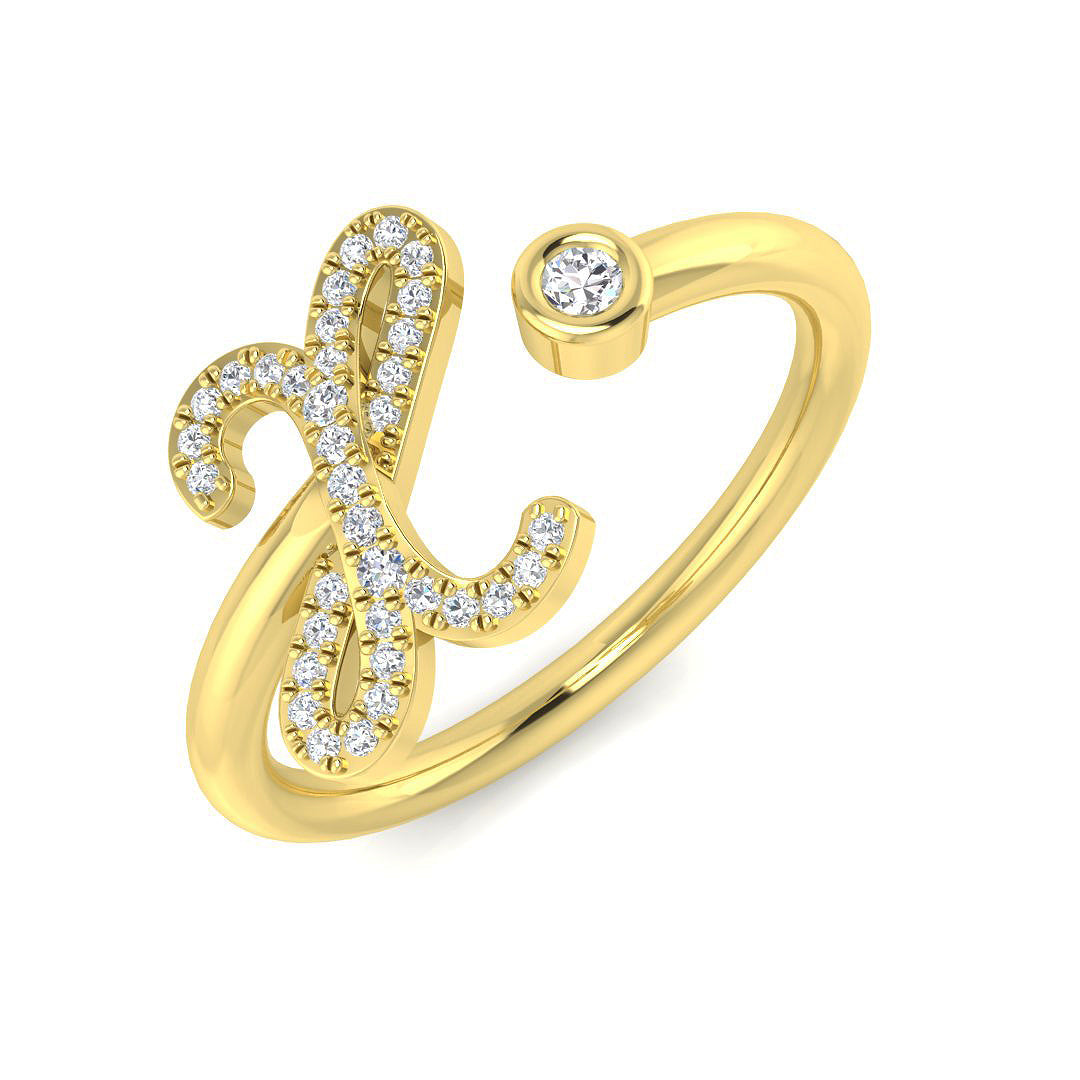 0.10 Carat Round Diamond Micro PavŽ & Bezel Script Letter X Initial Ring