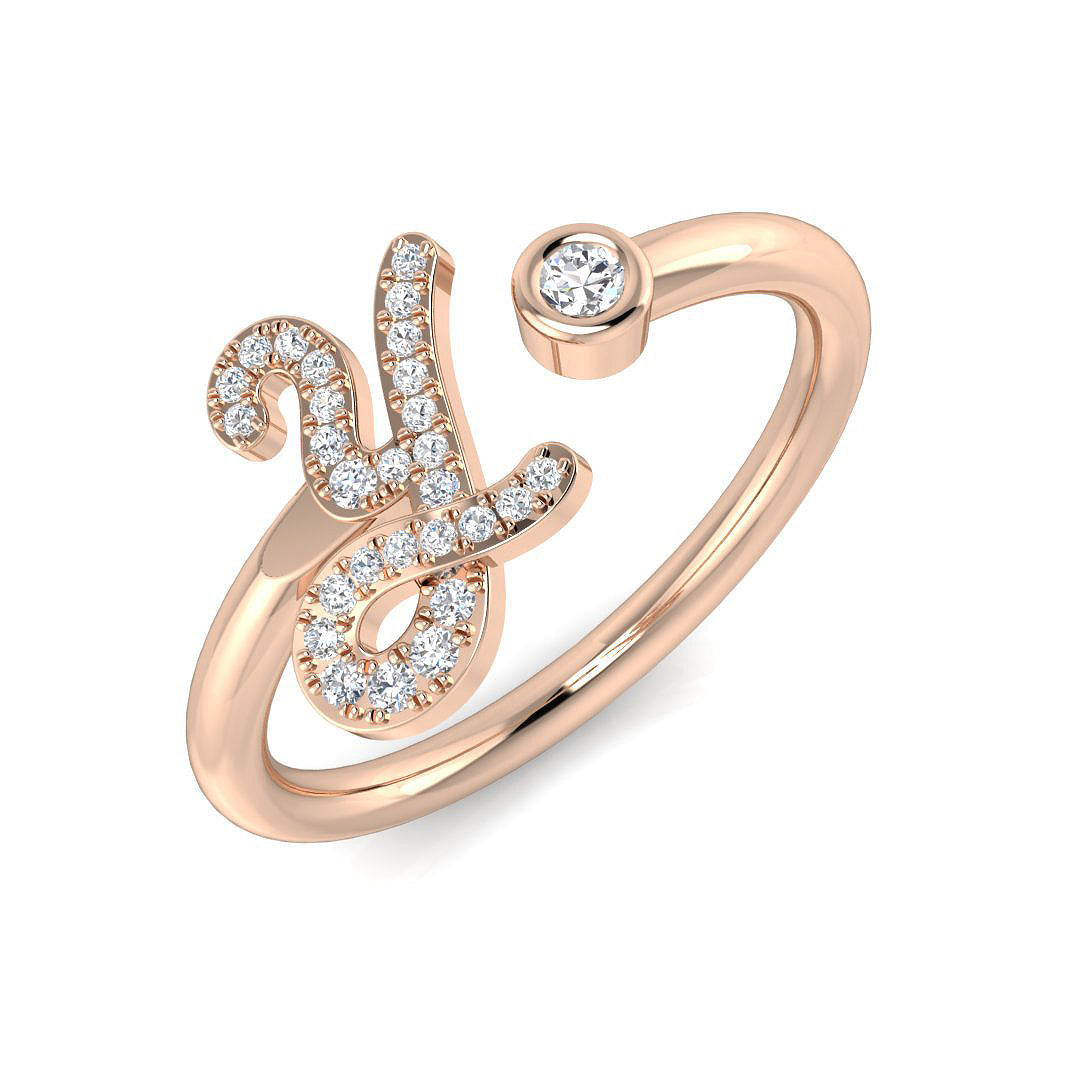 0.12 Carat Round Diamond Micro PavŽ & Bezel Script Letter Y Initial Ring