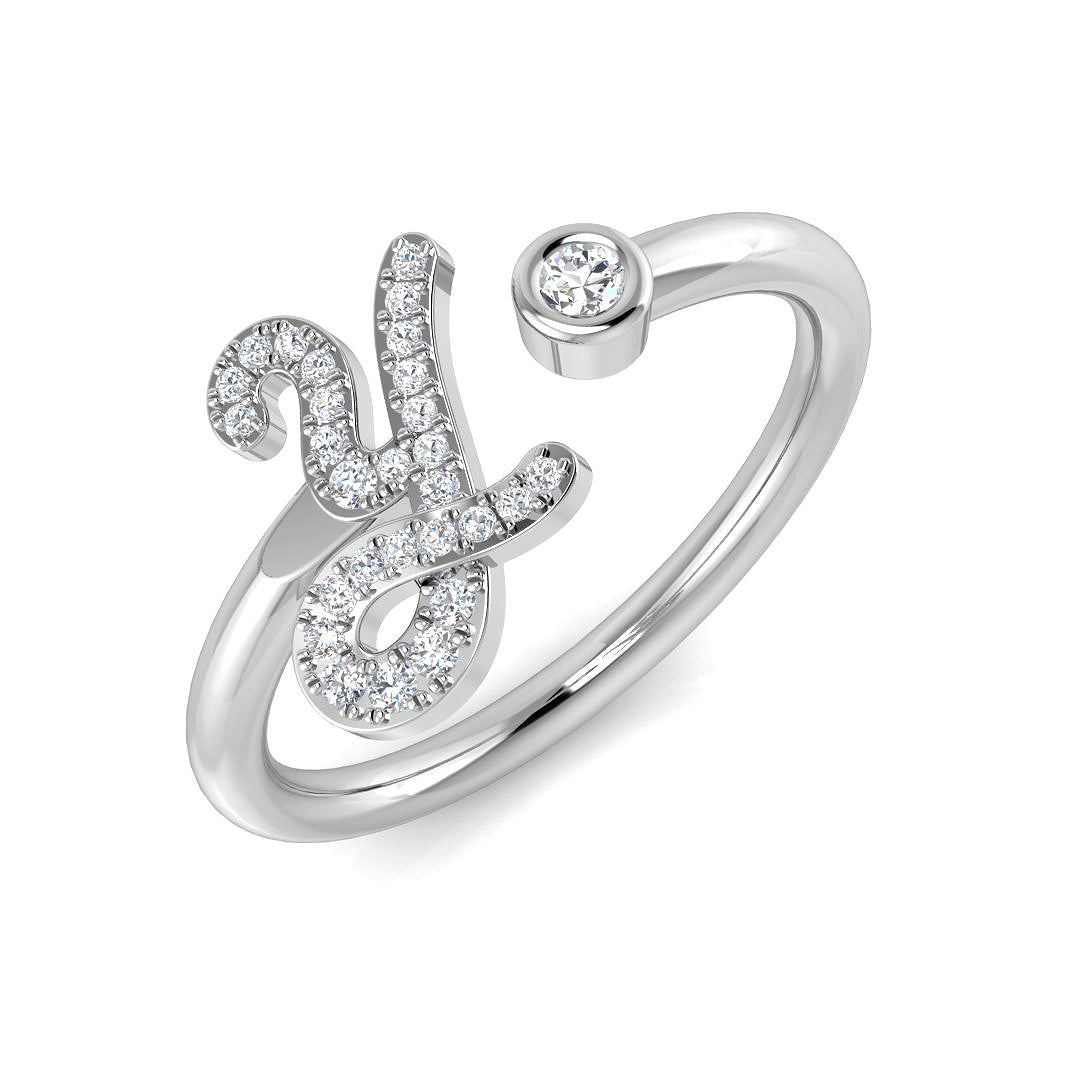 0.12 Carat Round Diamond Micro PavŽ & Bezel Script Letter Y Initial Ring