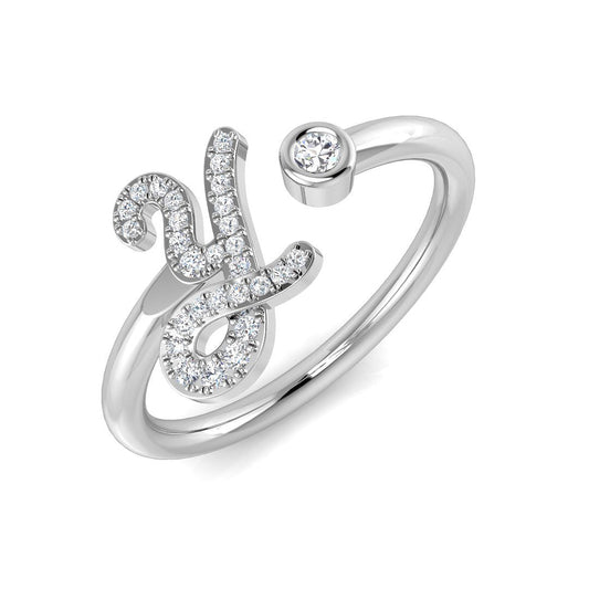 0.12 Carat Round Diamond Micro PavŽ & Bezel Script Letter Y Initial Ring