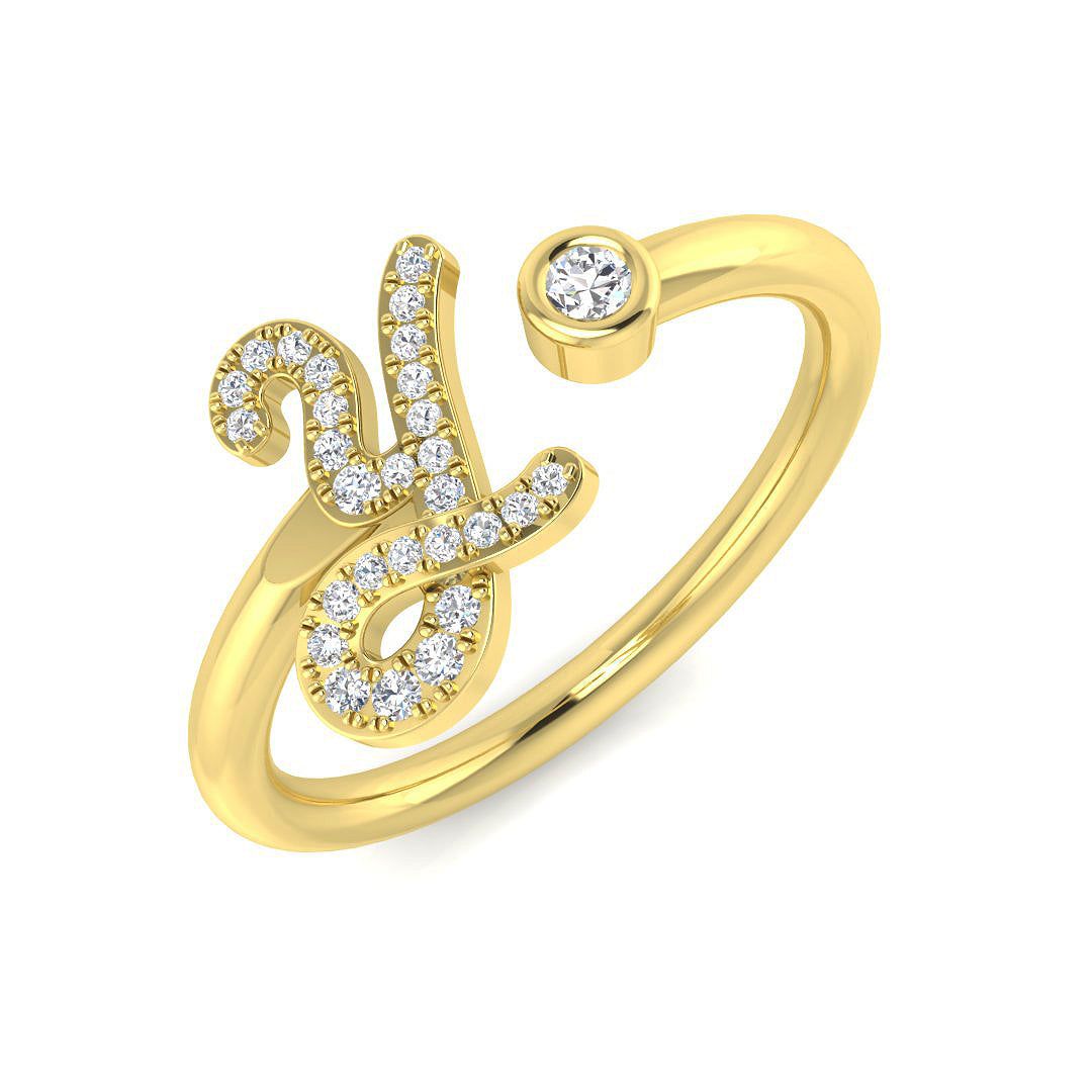 0.12 Carat Round Diamond Micro PavŽ & Bezel Script Letter Y Initial Ring
