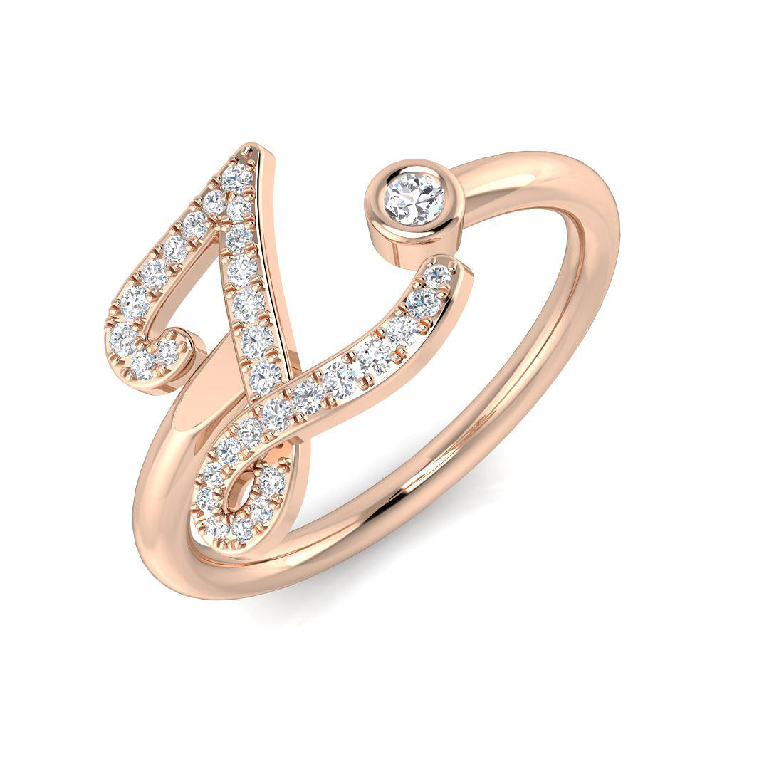0.13 Carat Round Diamond Micro PavŽ & Bezel Script Letter Z Initial Ring
