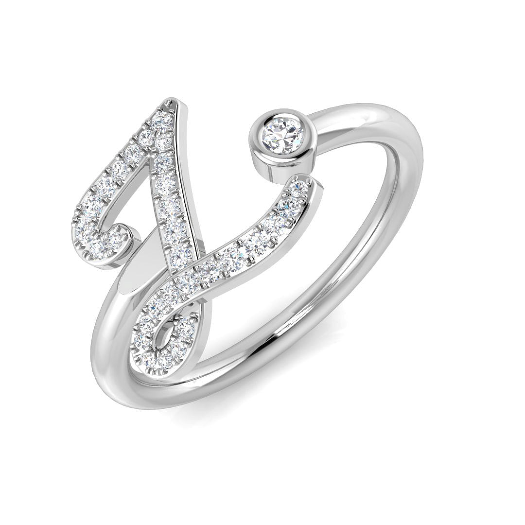 0.13 Carat Round Diamond Micro PavŽ & Bezel Script Letter Z Initial Ring