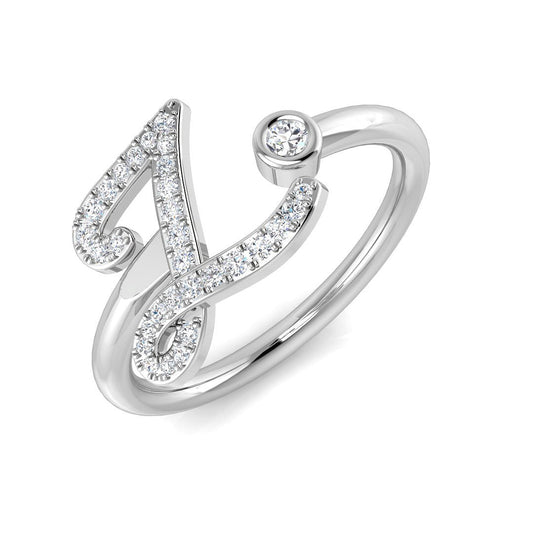 0.13 Carat Round Diamond Micro PavŽ & Bezel Script Letter Z Initial Ring