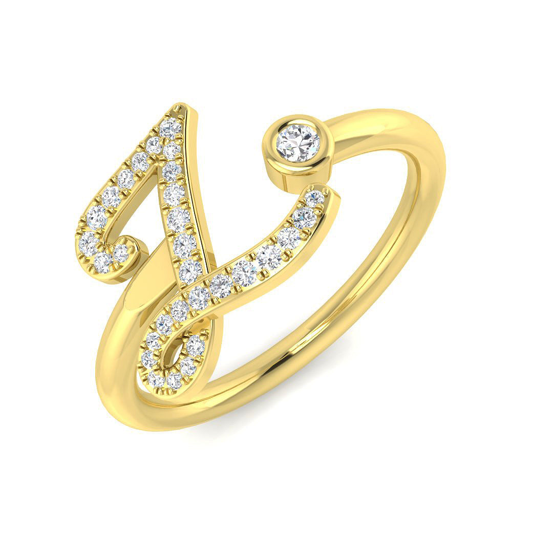 0.13 Carat Round Diamond Micro PavŽ & Bezel Script Letter Z Initial Ring