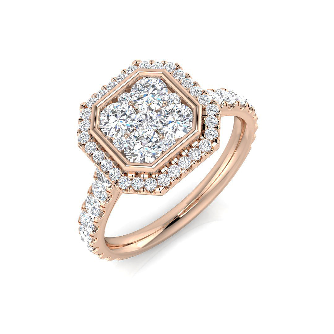 Natural Round Cut Diamond Octagonal Cluster Engagement Ring