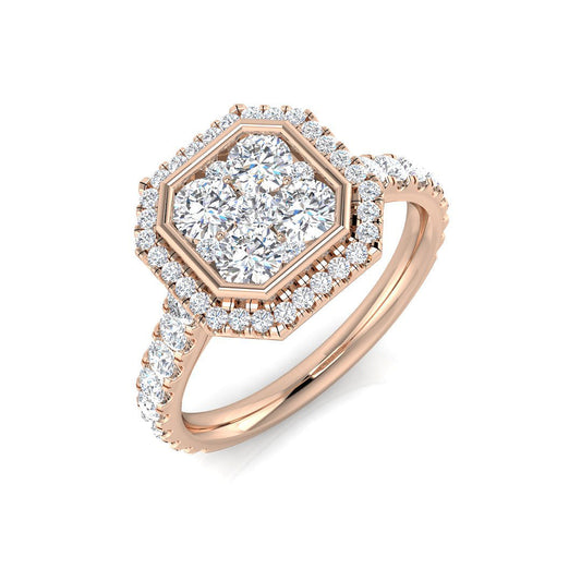 Natural Round Cut Diamond Octagonal Cluster Engagement Ring