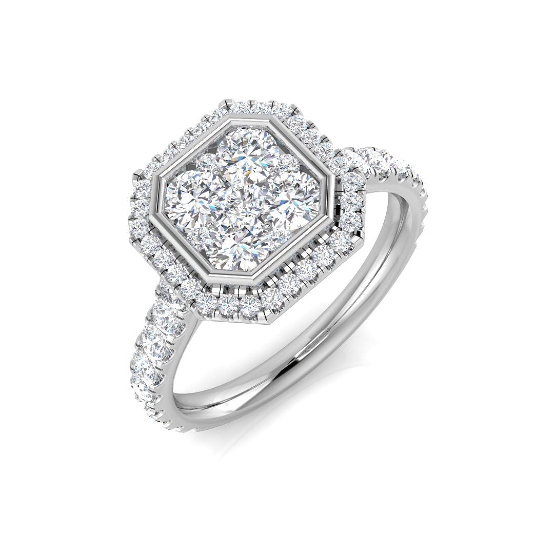 Natural Round Cut Diamond Octagonal Cluster Engagement Ring