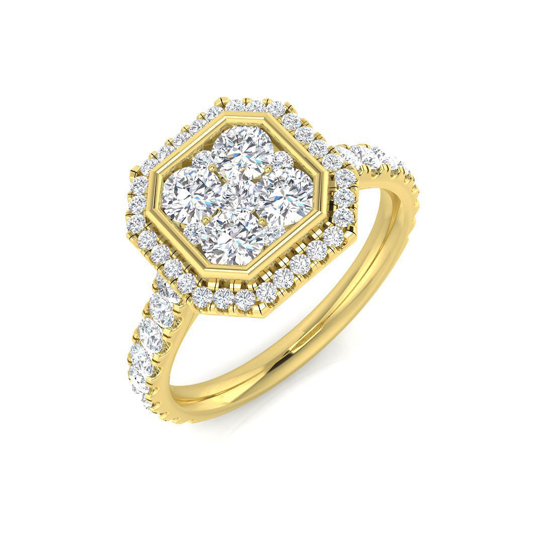 Natural Round Cut Diamond Octagonal Cluster Engagement Ring