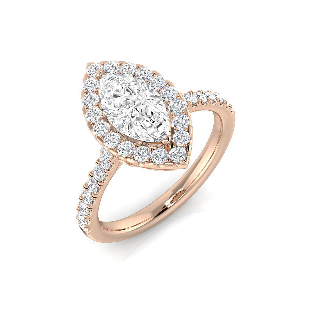 Natural Marquise & Round Cut Diamond  Halo Engagement Ring