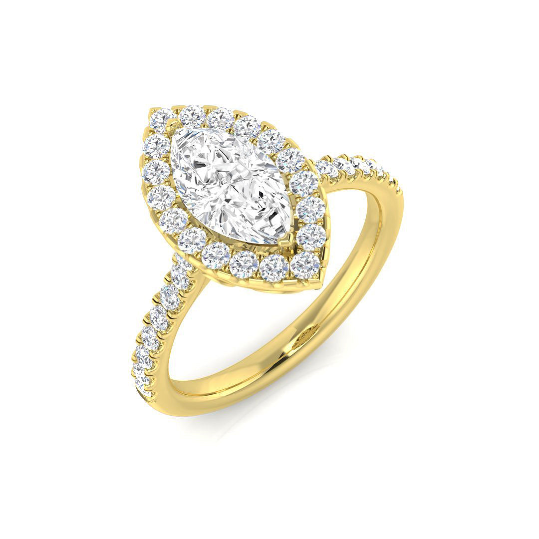Natural Marquise & Round Cut Diamond  Halo Engagement Ring