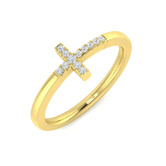 0.06 Carat Round Shaped Micro Pave Setting Side Cross Diamond Ring