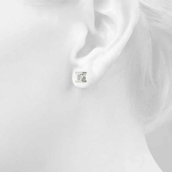 Lab-Grown Diamond Stud Earrings For Women, Round Brilliant Cut Tension Set , D Color VVS Top Quality