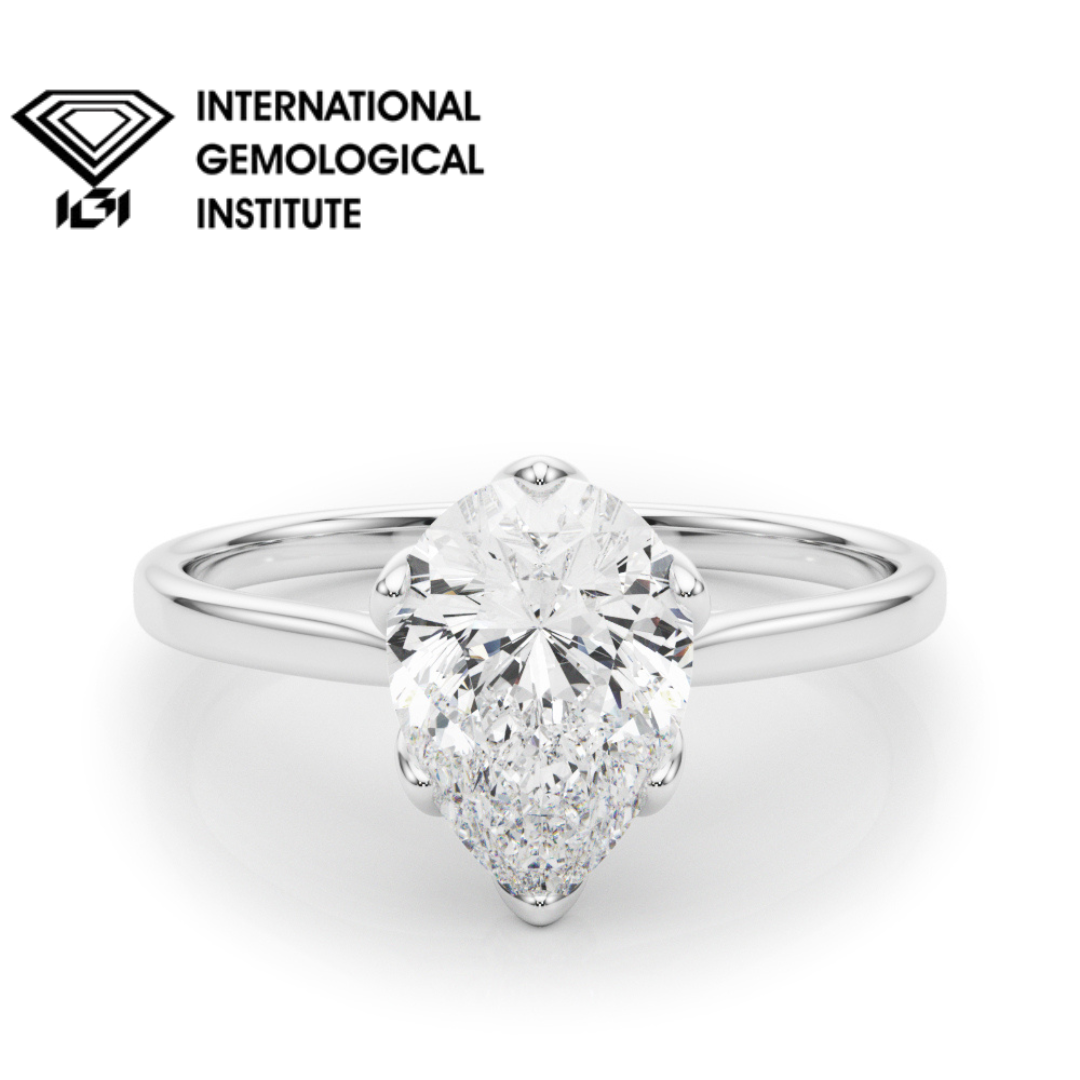 IGI Lab-Grown Pear Diamond 6 Prong Set Solitaire Engagement Ring, D Color VVS Clarity