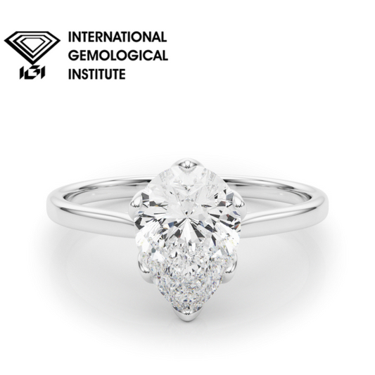 IGI Lab-Grown Pear Diamond 6 Prong Set Solitaire Engagement Ring, D Color VVS Clarity