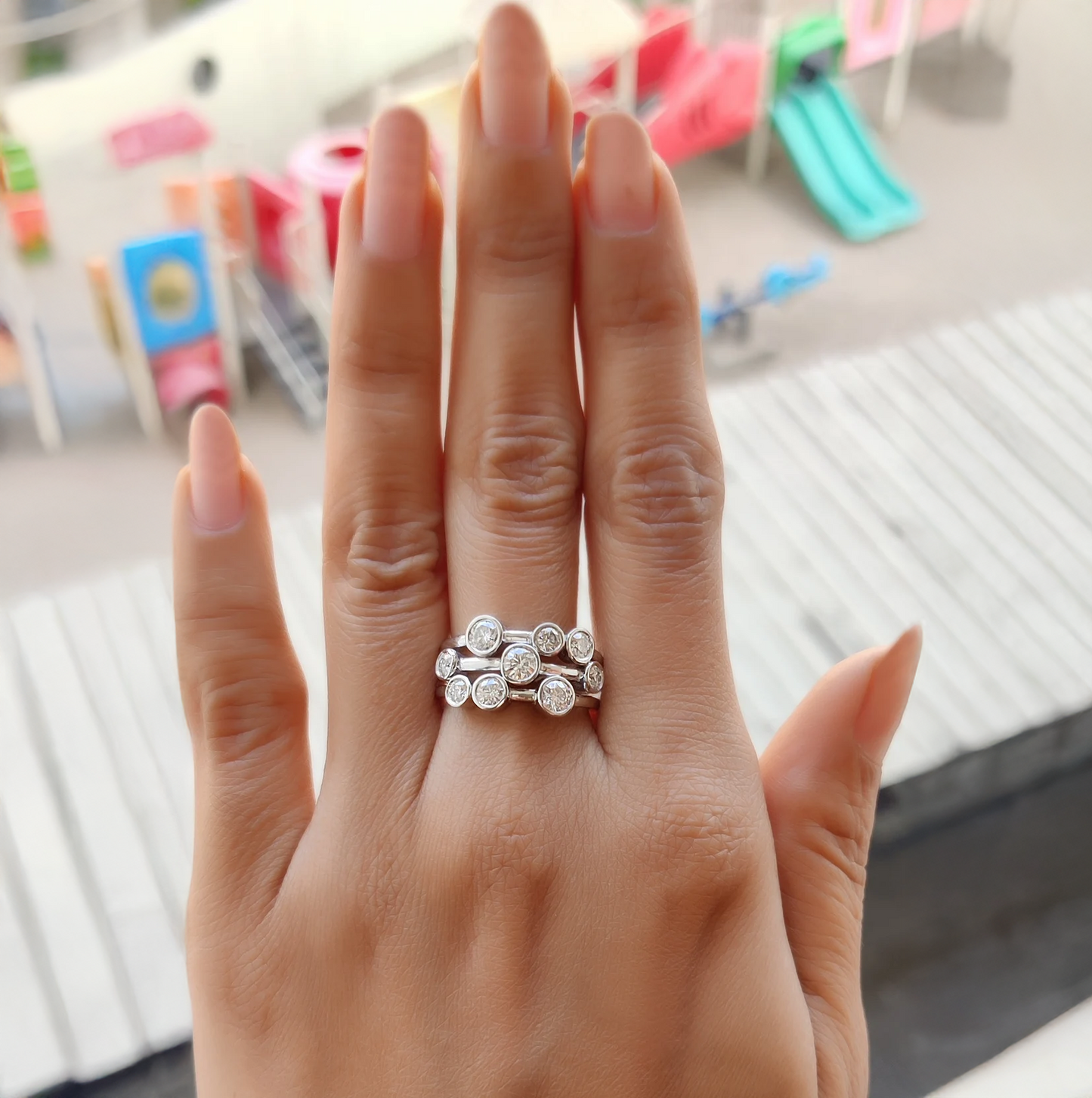 Lab-Grown Diamond Bubble Ring 2.00 Carat Gold & Platinu Handmade