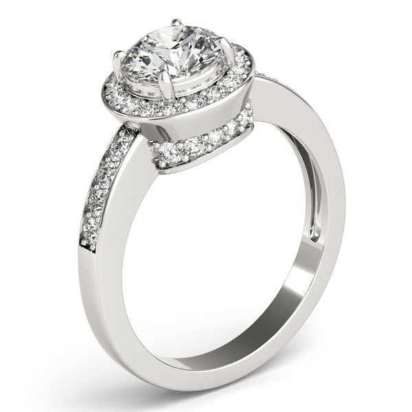 Lab Grown Round Diamond Halo Engagement Ring 18K White Gold