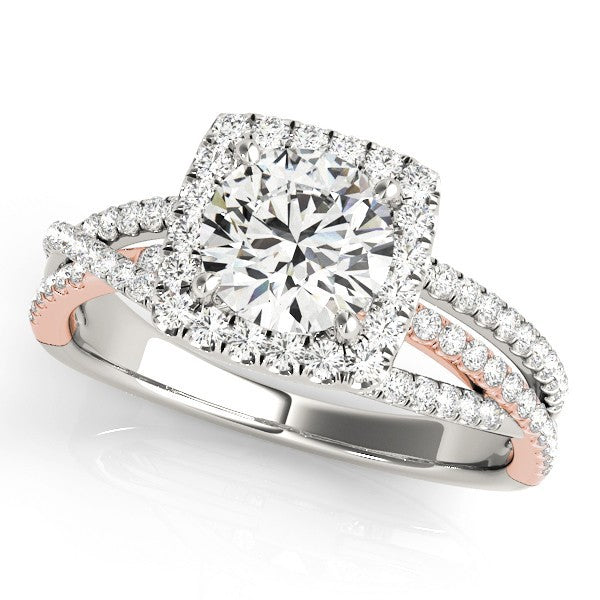 Lab Grown Round Diamond Halo Engagement Ring 18KYellow Gold