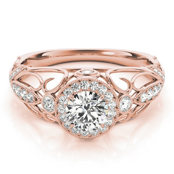 Lab Grown Round Diamond Halo Engagement Ring 18K Rose Gold