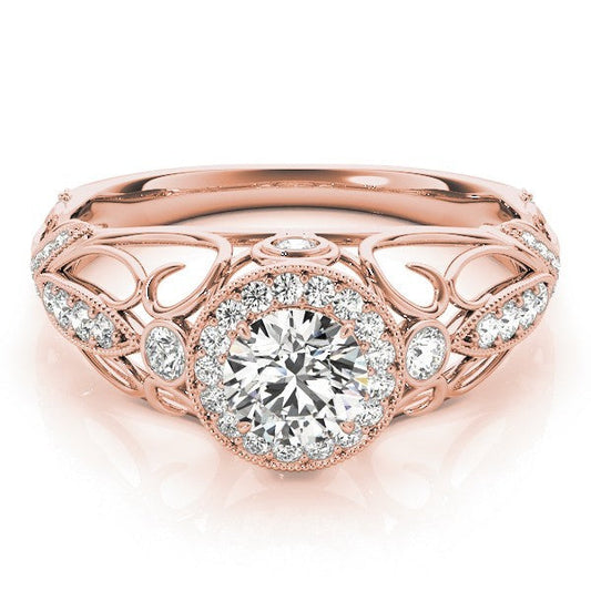 Lab Grown Round Diamond Halo Engagement Ring 18K Rose Gold