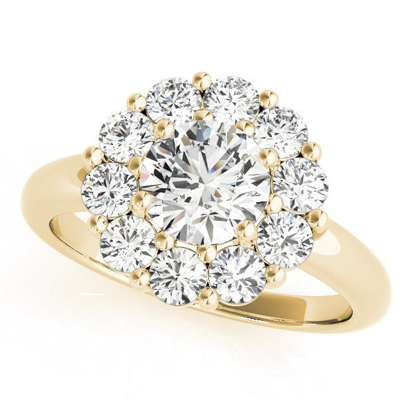 Lab Grown Round Diamond Halo Engagement Ring 18K Yellow Gold