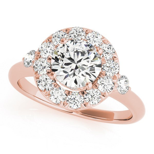 Lab Grown Round Diamond Halo Engagement Ring 18K Rose Gold