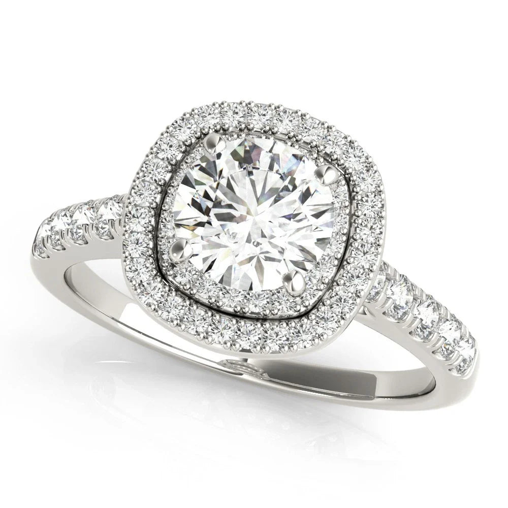 Lab Grown Round Cut  Diamond Halo Engagement Ring In 18K Rose Gold.