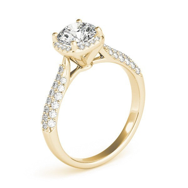 Lab Grown Round Diamond Halo Engagement Ring 18K Yellow Gold