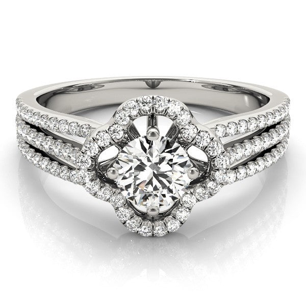 Lab Grown Round Diamond Halo Engagement Ring 18K White Gold