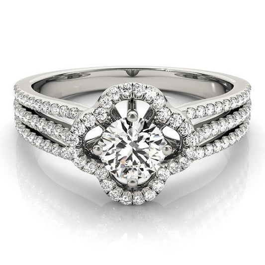 Lab Grown Round Diamond Halo Engagement Ring 18K White Gold