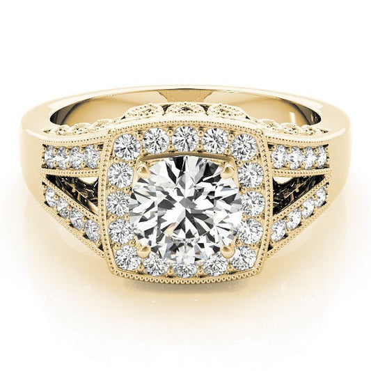 2Ct DE/VS Lab Grown Round Diamond Halo Engagement Ring 18K Yellow Gold