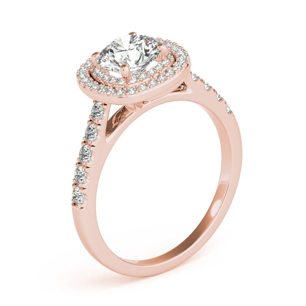 Lab Grown Round Cut  Diamond Halo Engagement Ring In 18K Rose Gold.