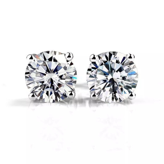 1.00Ct D/VS1 Round lab grown Diamond stud earring White Gold - Push Back