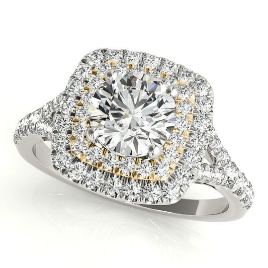 Lab Grown Round Diamond Halo Engagement Ring 18K Yellow Gold
