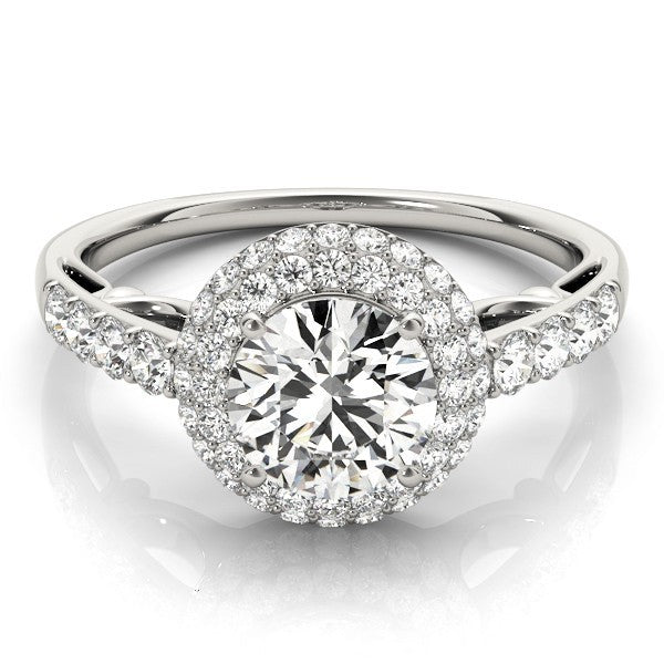 Lab Grown Round Diamond Halo Engagement Ring 18K Yellow Gold