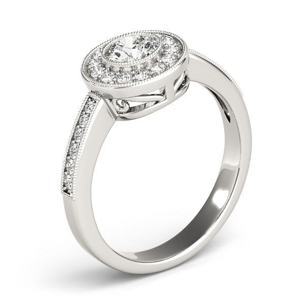 Lab Grown Round Diamond Halo Engagement Ring 18K Yellow Gold