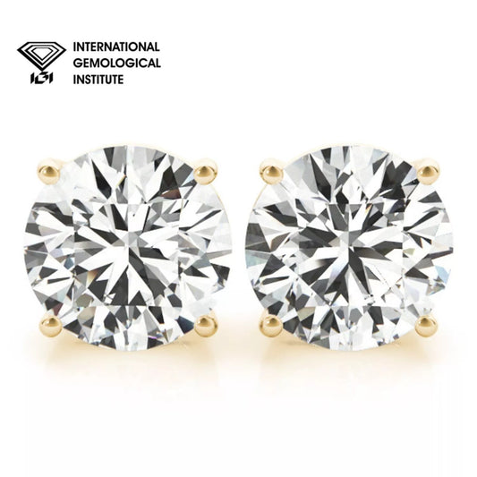 2.00ct Round Cut Lab-Grown Diamond Studs Earring In 18K Yellow Gold