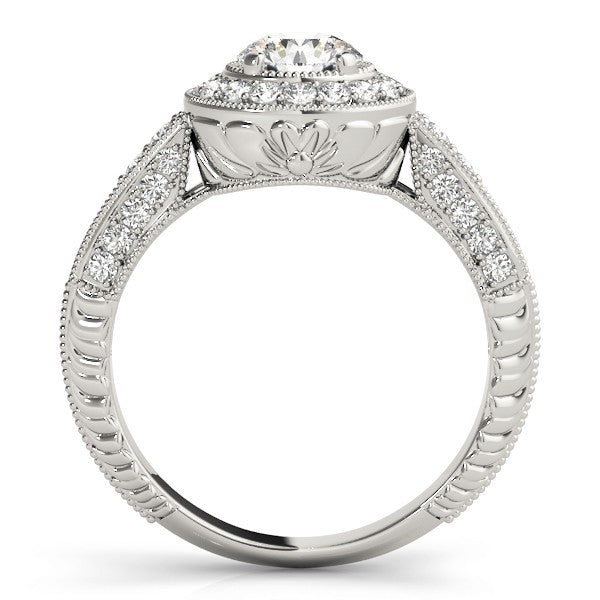 Lab Grown Round Diamond Halo Engagement Ring 18K White Gold