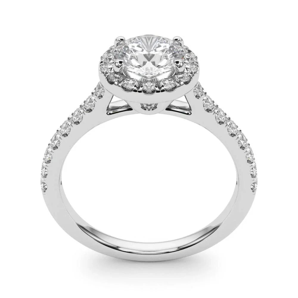 Lab Grown Round Cut  Diamond Halo Engagement Ring In Yellow Gold.