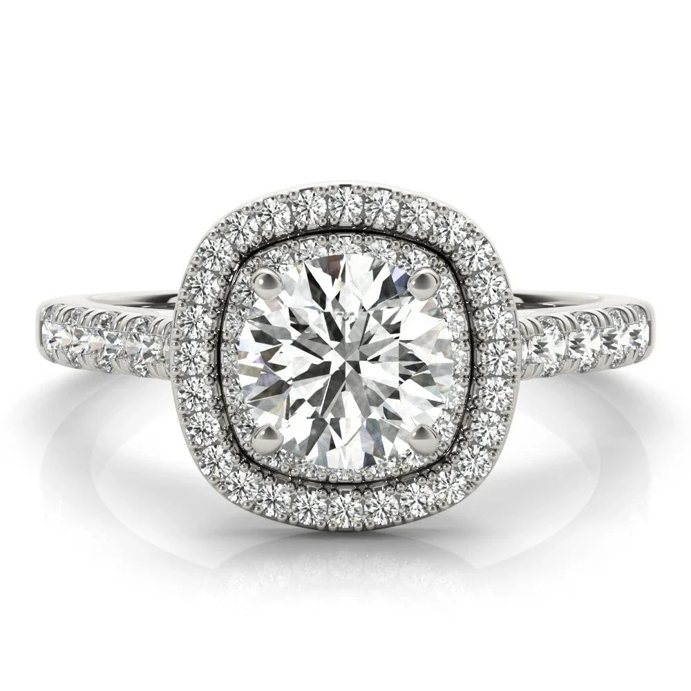 Lab Grown Round Cut  Diamond Halo Engagement Ring In 18K Rose Gold.
