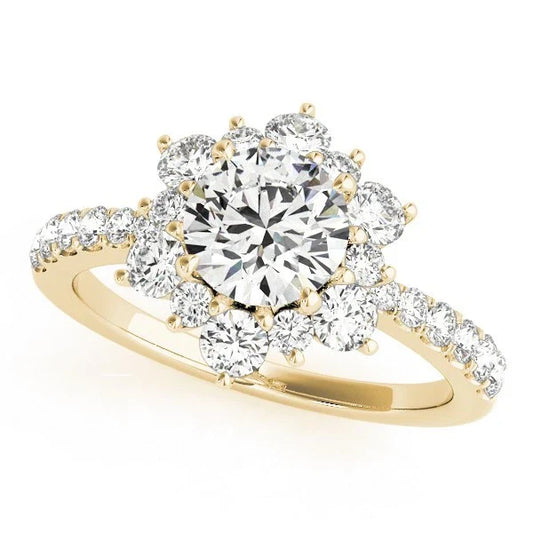 Lab Grown Round Diamond Halo Engagement Ring 18K Yellow Gold