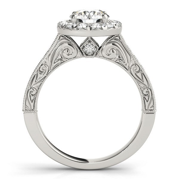 Lab Grown Round Diamond Halo Engagement Ring 18K White Gold