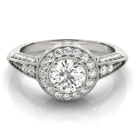 Lab Grown Round Diamond Halo Engagement Ring 18K White Gold