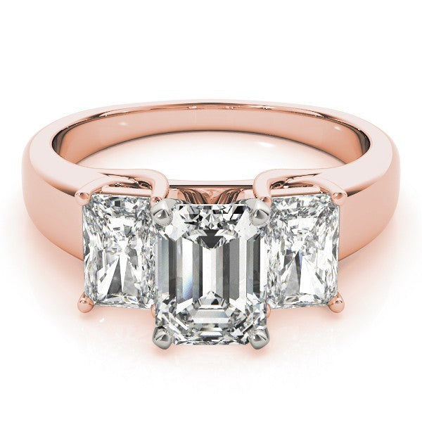 2.00Ct Lab Grown Emerald Cut Diamond 3 Stone Engagement Ring 18K White Gold