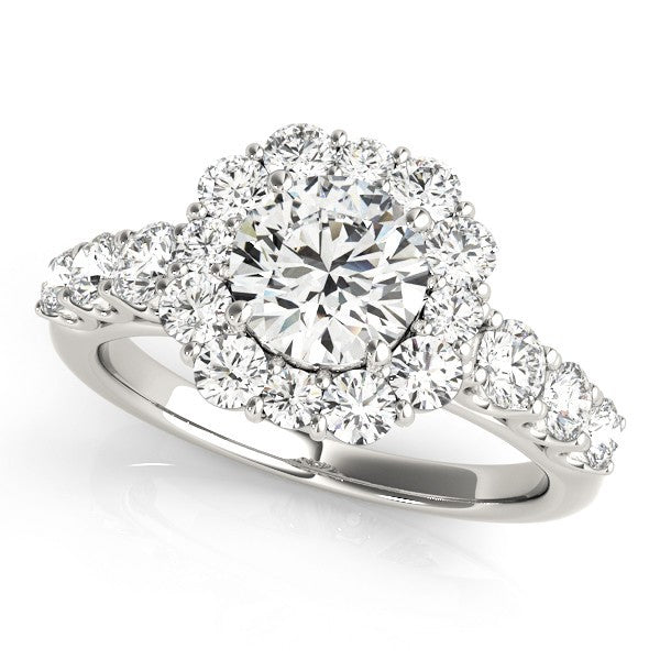 3.00 Carat Lab Grown Round Cut Diamond Halo Engagement Ring 18K White Gold