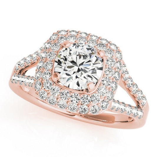 Lab Grown Round Diamond Halo Engagement Ring 18K Rose Gold