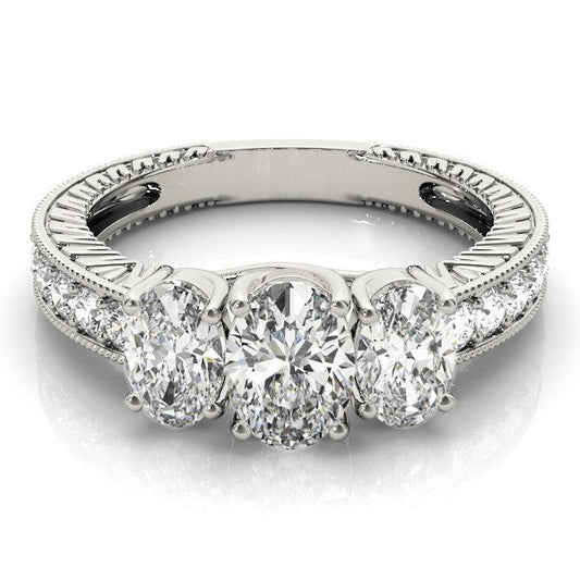 18K Yellow Gold Oval Cut Trilogy Engagement Ring Ð 2Ct DE/VS Lab Grown Diamond