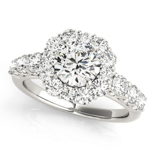 3.00 Carat Lab Grown Round Cut Diamond Halo Engagement Ring 18K White Gold
