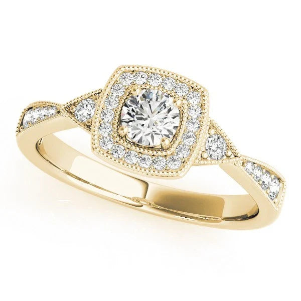Lab Grown Round Diamond Halo Engagement Ring in 18K Yellow Gold